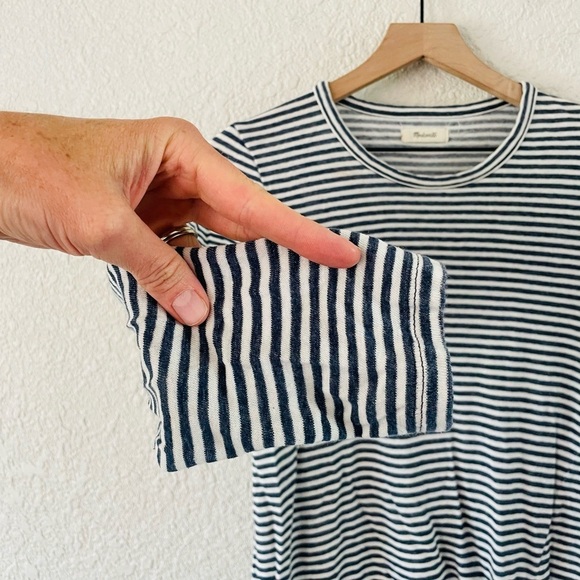 Madewell Navy & White Stripe Side Tie Long Sleeve Top - Picture 3 of 9